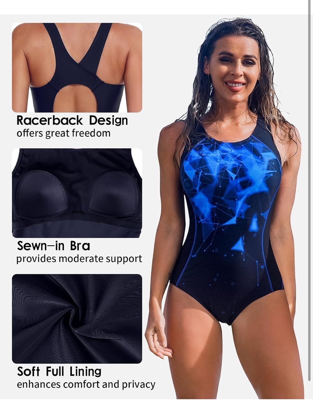 One Piece Athletic Modest Sport Bathing Suit L. 655/bb17-1:v - Picture 3 of 6